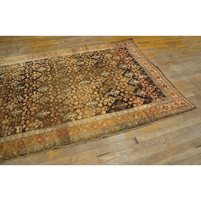 1890s Brown Geometric Caucasian Karabagh Shrub Rug 4'6" X 10"9" Handknotted Wool Carpet For Sale - Image 4 of 6