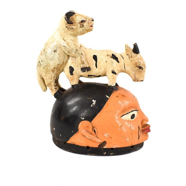 African Early 20th Century Yoruba Gelede Mask with Goat Figures Nigeria For Sale - Image 3 of 7