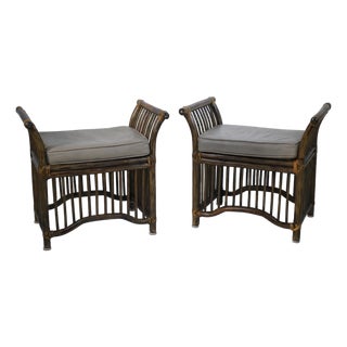 Pair of Brown Jordan Rattan Wing Benches For Sale