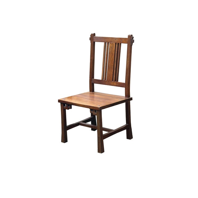 Asian Zen Oriental Straight Legs Bars Backrest Solid Wood Chair For Sale - Image 3 of 9