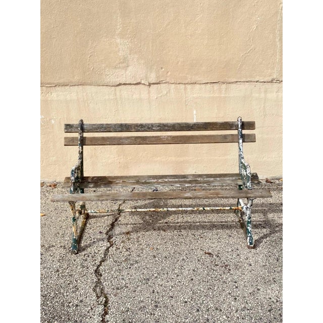 Antique English Victorian Cast Iron Wooden Slat Garden Seat Patio Park Bench For Sale In Philadelphia - Image 6 of 12