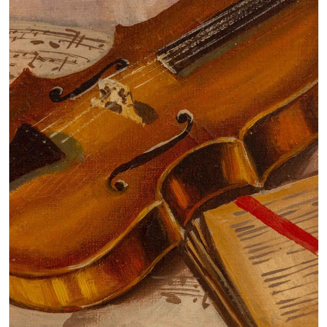 Early 20th Century 20th Century School, Violin Still Life, Oil on Canvas For Sale - Image 5 of 8
