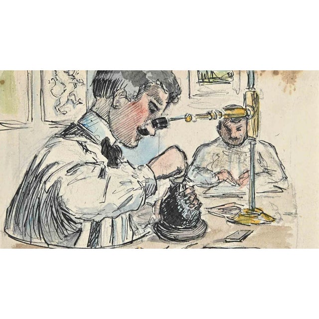 Laboratory is an Original China Ink and Watercolor Drawing realized by Bernard Becan in the Mid-20 Century. The little...