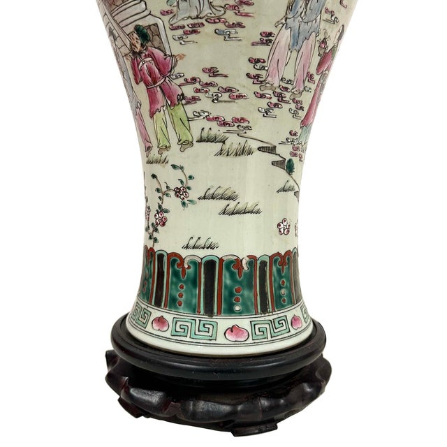 Mid-20th Century Vintage Chinese Hand-Painted Porcelain Vase Table Lamp For Sale - Image 11 of 18