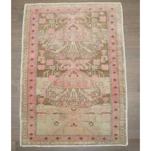 Persian Antique Zabihi Collection Persian Brown Pink Small Rug - 2'3" x 3'2" For Sale - Image 3 of 7