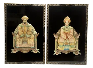 Large Chinese Emperor Kangxi and Jade Mosaic Empress Portraits, 1950s, Set of 2