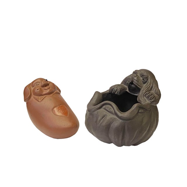 Ceramic Two Oriental Small Ceramic Animal Figures Display Art Puppy & Piggy For Sale - Image 7 of 7