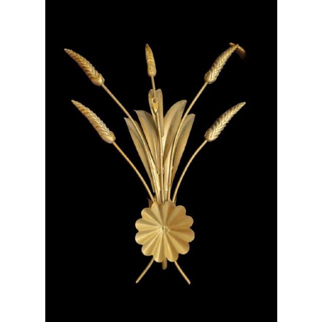Hollywood Regency Vintage Antique Gold Tole Sheaf of Wheat Metal Wall Candle Holders- A Pair For Sale - Image 3 of 7
