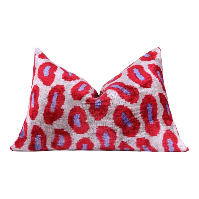 Handmade Velvet Pillow – Red & Lilac Oval Pattern, 16x24" For Sale