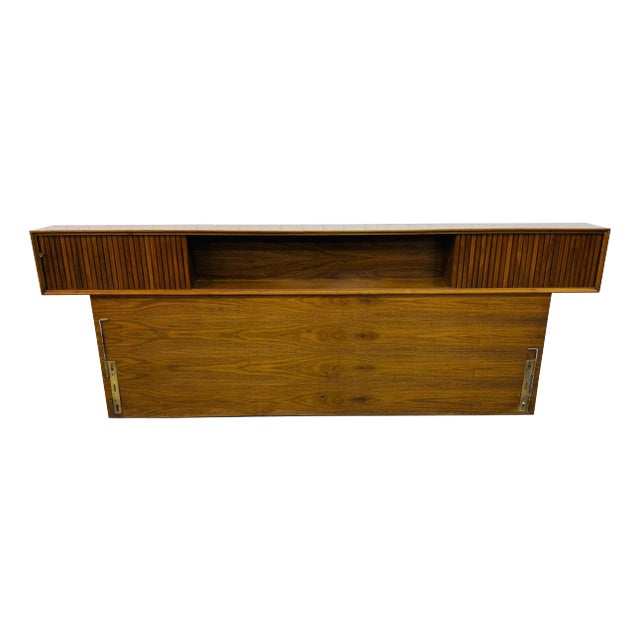 Mid-Century Modern King Size Tambour Walnut Headboard For Sale