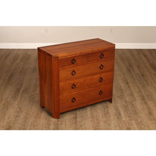 High Quality American Made Cherry Chest of Drawers with Ebonized Inlay and Ring Pulls