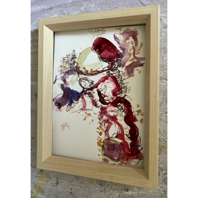Paper Red Abstract Bird, Original Watercolor Painting, Framed Art, by Van Ness For Sale - Image 7 of 11