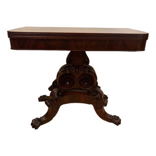 Mid 19th Century Hand Carved Mahogany Empire Dragon Claw Foot Game Table For Sale