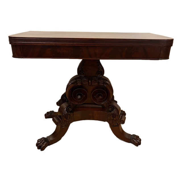 Mid 19th Century Hand Carved Mahogany Empire Dragon Claw Foot Game Table For Sale