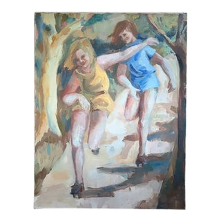 Early Large Oil on Canvas - Happy Times - Signed For Sale