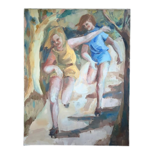 Early Large Oil on Canvas - Happy Times - Signed