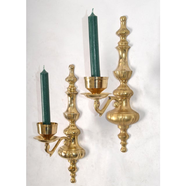 Asian Style 1970s Solid Cast Bronze Candle Sconces, Non Electrified Wall Lights - Pair For Sale - Image 4 of 12