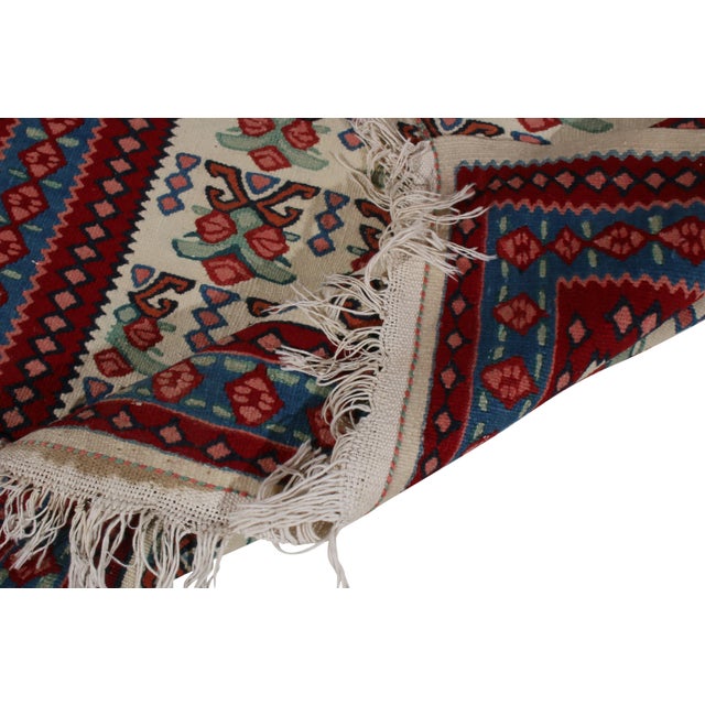 Vintage Persian Senneh Kilim Rug in Beige With Red, and Green Tribal Patterns For Sale In New York - Image 6 of 6