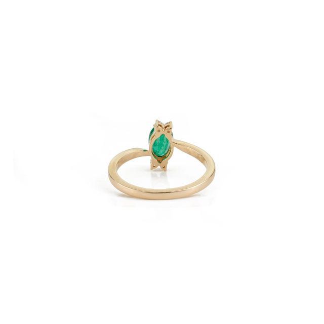 14k Yellow Gold Oval-Cut Natural Emerald & Diamond Promise Ring Size 4 For Sale - Image 10 of 17