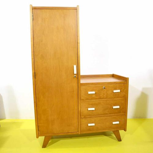 Vintage Wooden Wardrobe with Side Drawer and Slanted Legs For Sale - Image 10 of 10