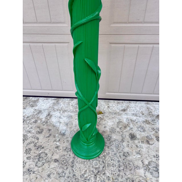 Green Vintage Tall Plaster Columnar Woodland Lamp With Ferns and Bees Shade For Sale - Image 8 of 11