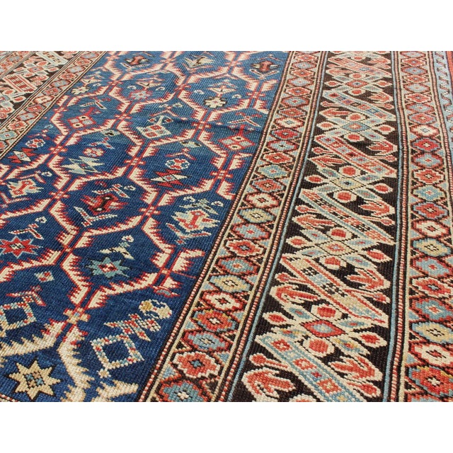 Late 19th Century Amazing Antique Caucasian Chi Chi in Medium Blue Background and Brown Border 3'6"x4'7" For Sale - Image 5 of 6