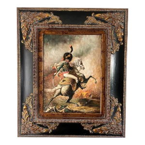 Vintage Framed Signed Portraiture Painting Napoleon on Marengo in the Russian Campaign