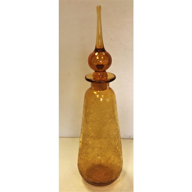 Amber Crackle Glass Bottle With Stopper Chairish