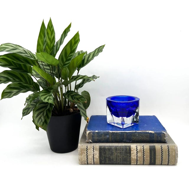 Gorgeous 1970's, diminutive French crystal bowl by J.G. Durand, featuring a striking double-cased design with deep cobalt...