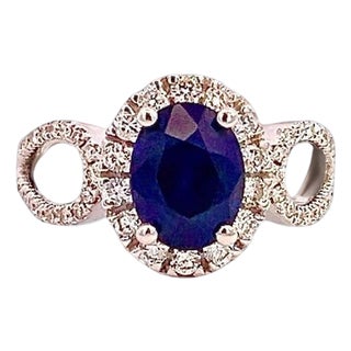 Natural Sapphire Diamond Ring Size 6.25 14k W Gold 2.31 TCW Certified For Sale
