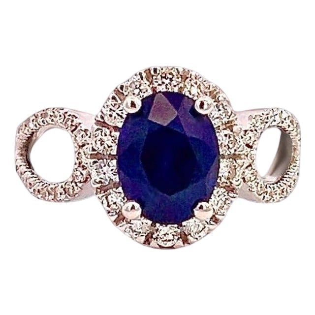 Natural Sapphire Diamond Ring Size 6.25 14k W Gold 2.31 TCW Certified For Sale