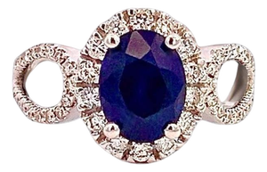 Natural Sapphire Diamond Ring Size 6.25 14k W Gold 2.31 TCW Certified