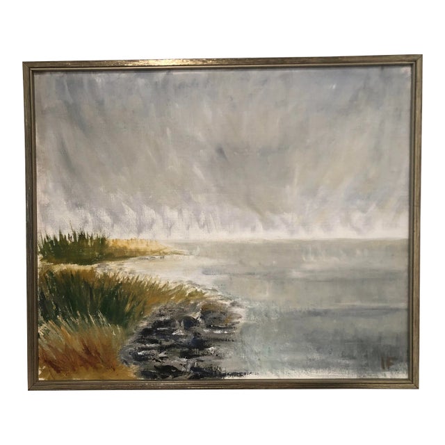 Mid 20th Century Vintage Swedish Coastal Painting For Sale