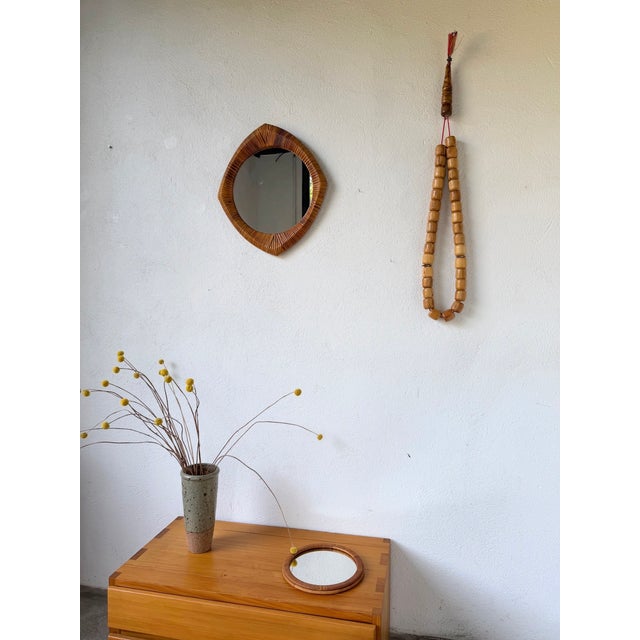 Wood Vintage French Riviera Wicker-Framed Mirror, 1960s For Sale - Image 7 of 18