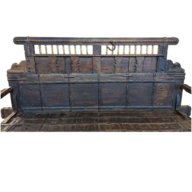 1950s 1950s Indian Rustic Reclaimed Teak Wood Ox Cart Bench For Sale - Image 5 of 7