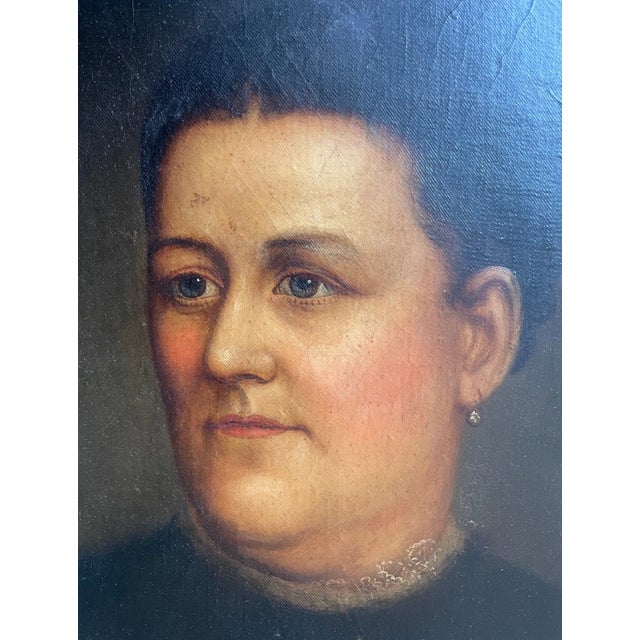 Realism Antique Folk Art Lady Senator Henry Crouse Wife Woman Portrait Oil Painting Art For Sale - Image 3 of 13