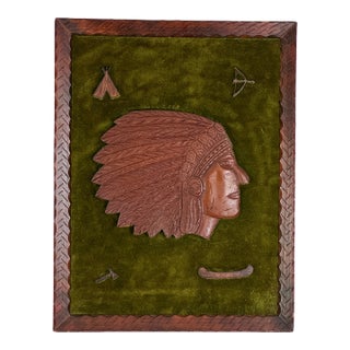 Early 20th Century Framed Wood Carved Native American Wall Collage Against Rug Backdrop For Sale