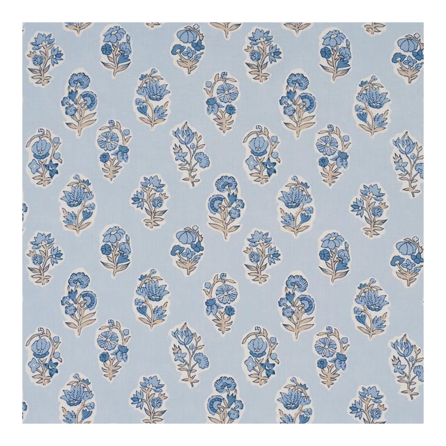Sample - Schumacher Anessa Hand Screen Print Fabric in Blue For Sale