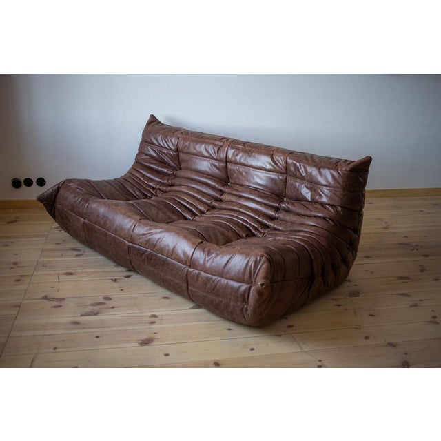 Brown Dubai Leather Togo Sofa, 1970s, Set of 5 For Sale - Image 6 of 9