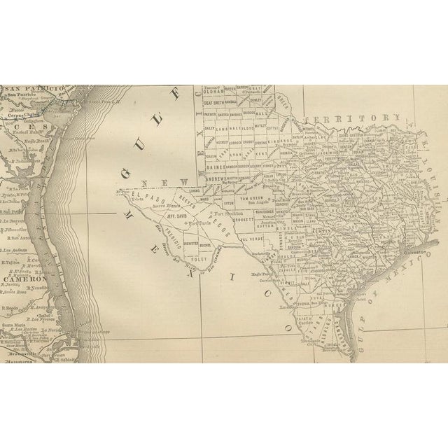 Paper Antique Map of Southern Texas Railroads, Counties and Settlements, 1888 For Sale - Image 7 of 10