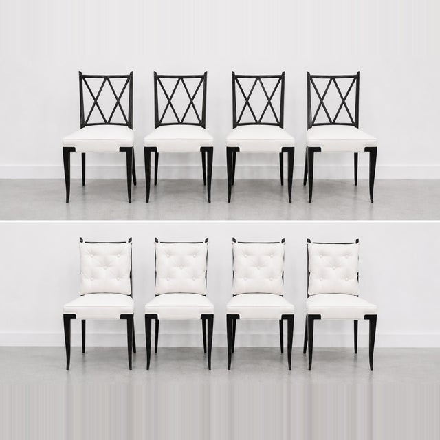 Tommi Parzinger Attr. Double X-Back Dining Chairs, Mid-Century, White Linen, Circa 1950 For Sale - Image 10 of 10