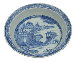 Large Chinese Export Blue and White Canton Bowl