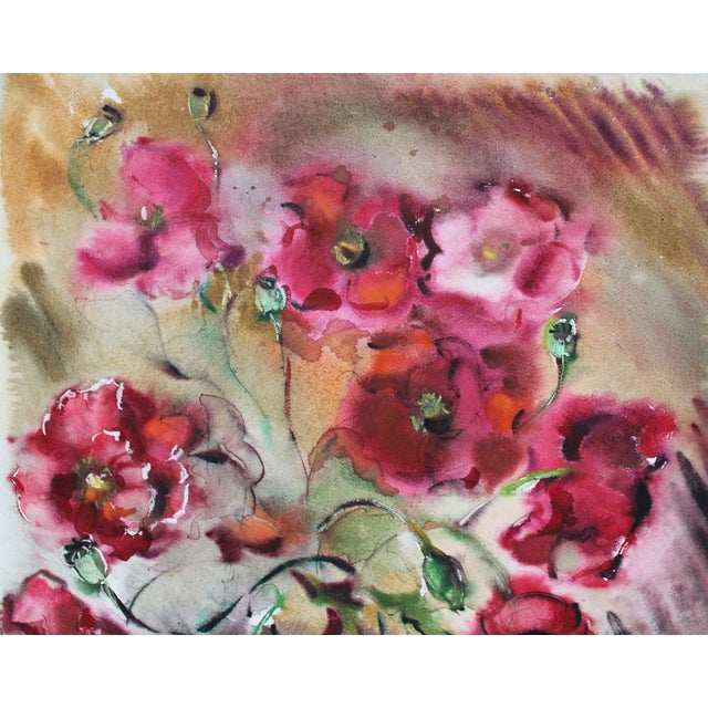 1980s Dzidra Bauma, Poppies, 1980, Watercolor For Sale - Image 5 of 6