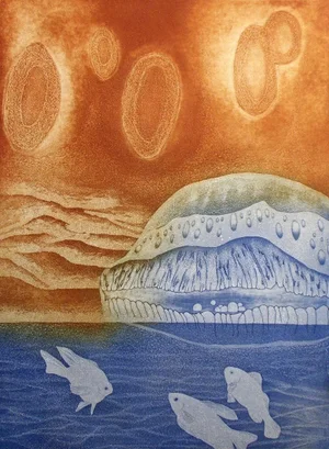 Janet Stevenson Whiteside "Shell Shock" Vintage Hand Signed Unframed Etching, 1978
