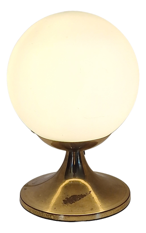 Vintage Table Lamp with Opaque White Glass Shade on Brass Base, 1970s