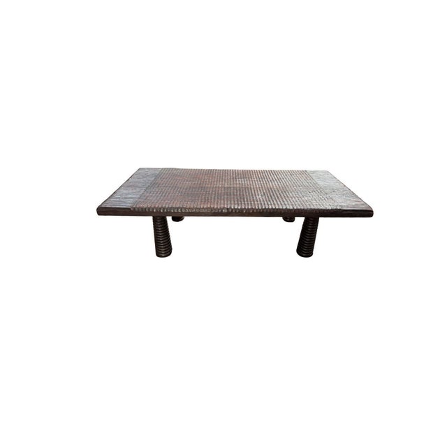 Sculptural Suar Wood Coffee Table With Espresso Burnt Finish, Carved Detail For Sale - Image 6 of 8