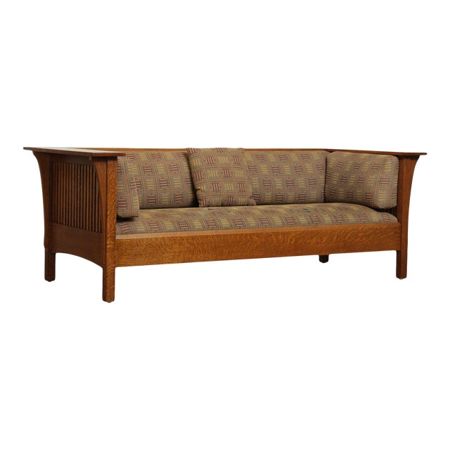 Stickley Mission Collection Oak Spindle Prairie Settle Sofa Chairish