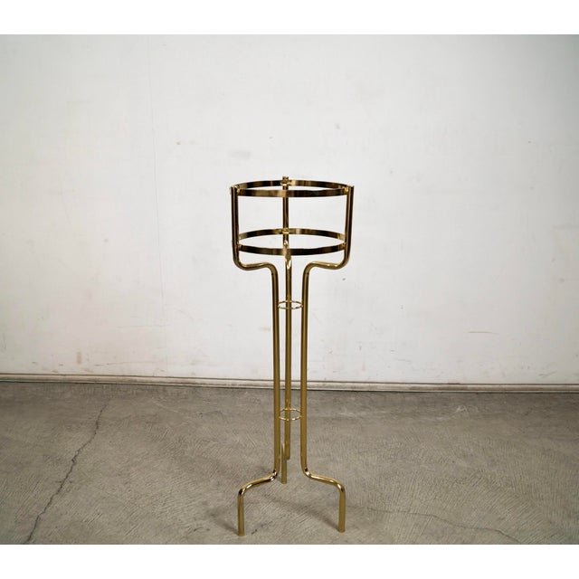 Metal 1970’s Hollywood Regency Brass Champagne Ice Bucket Stand With Bucket For Sale - Image 7 of 12
