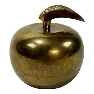 Vintage "20 Years in Education" Oversized Brass Apple With Exaggerated Stem For Sale