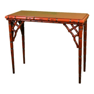 Faux Bamboo Italian Red and Gold Console For Sale